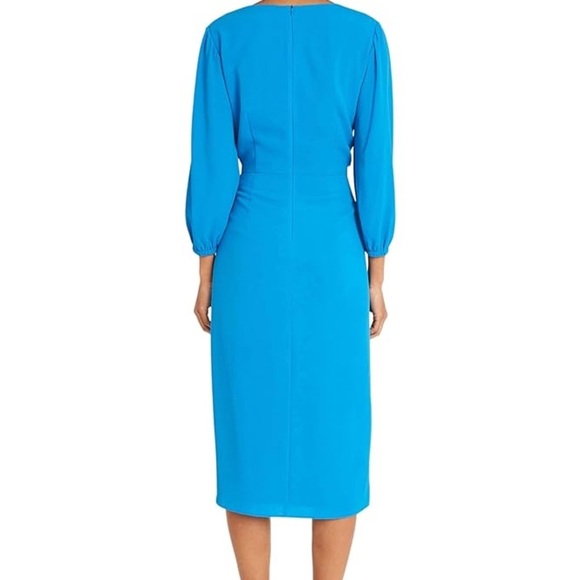 Maggy London Women's Long Sleeve V-Neck Faux Wrap Crepe Dress Sz 2 - Picture 3 of 9